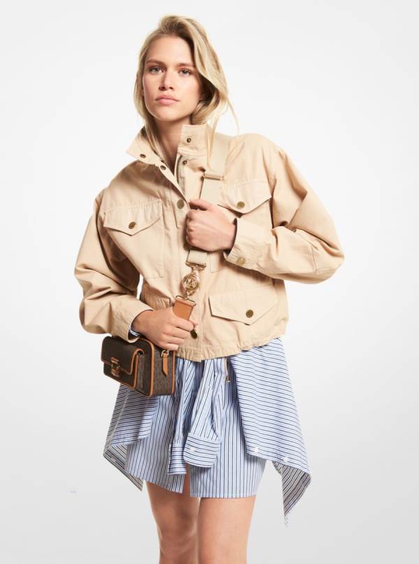 Damske Bundy Michael Kors Cotton Canvas Anorak Hnedožltý - Oblecenie Michael Kors Nejlevnejsi | PUGBM-5619